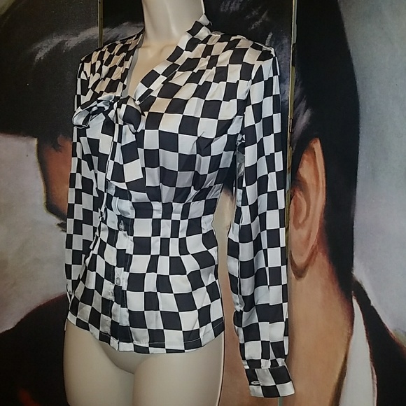 Tatyana Check Me Out Retro 1940's Rita Hayworth Black & White Checkerboard Top - Picture 4 of 8
